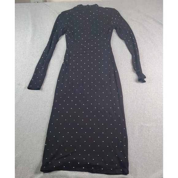 Ramy Brook Della Turtleneck Midi Dress Xxs Black Studded Long Sleeve Bodycon - Picture 3 of 15